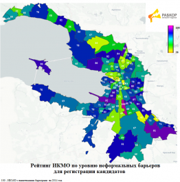 Рейтинг ИКМО (избирательных комиссий муниципальных образований) по объему неформальных барьеров для регистрации кандидатов в муниципальные депутаты в Петербурге в 2014 году